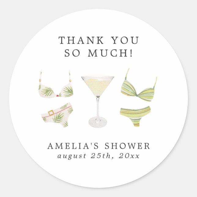 Bikinis & Martinis Bröllopsfest Spenningsfest Runt Klistermärke (Framsida)