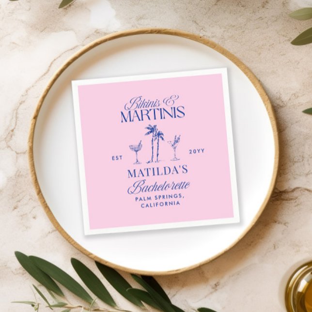 Bikinis & martinis Elegant pink navy bachelorette Pappersservett (Skapare uppladdad)