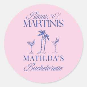 Bikinis & martinis Elegant rosa blå möhippa Runt Klistermärke