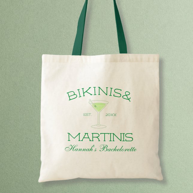 Bikinis & Martinis Grön Strand Sjungbrudsgästfest Tygkasse (Bikinis & Martinis Green Beach Bachelorette Party Tote Bag)