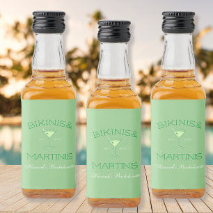 Bikinis & Martinis Grönt Beach Bachelorette Party Spritflaskor Etikett