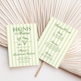 Bikinis & Martinis Grönt Stripe Bachelorette Inbjudningar