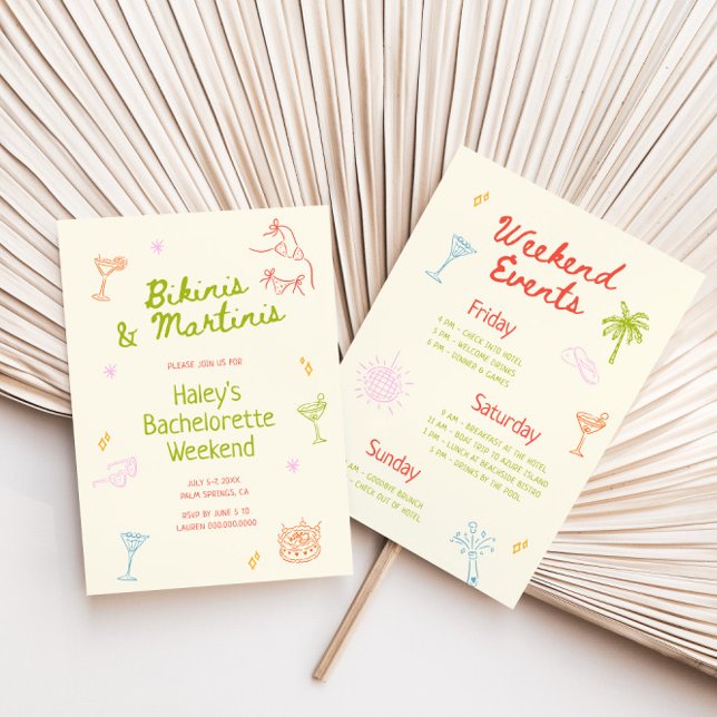 Bikinis & Martinis Hand plockade Bachelorette Inbjudningar (Skapare uppladdad)