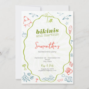Bikinis & Martinis Handritad Strand Sjungbröllop Inbjudningar