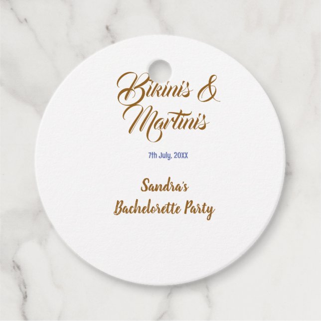 bikinis & martinis möhippanamn brun  gåvor etiketter (Framsida)
