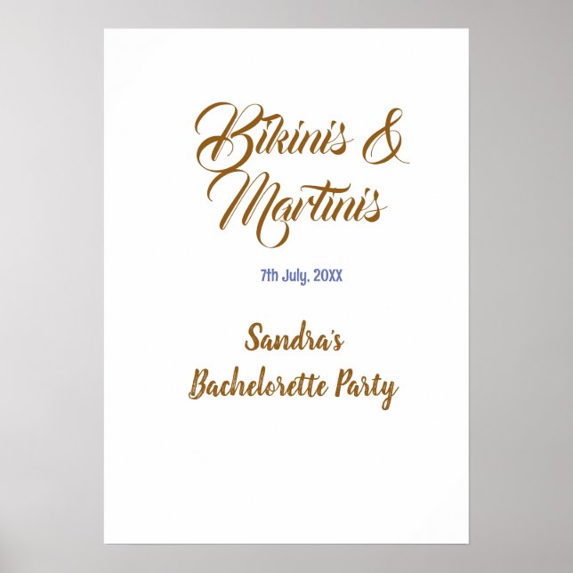 bikinis & martinis möhipparty namn brun  poster (Framsidan)