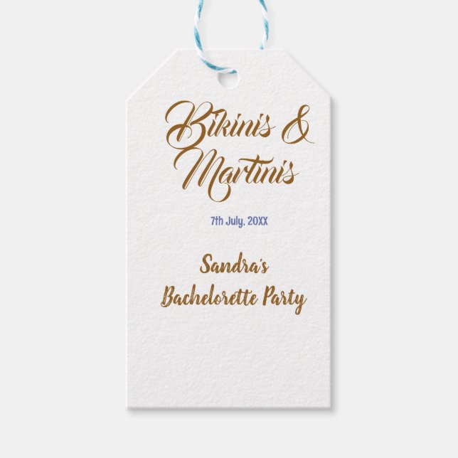 bikinis & martinis möhipparty namn brun  presentetikett (Framsidan)