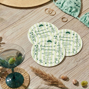 Bikinis & Martinis Strand Sjungmöfest Custom Underlägg Papper Rund