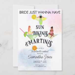 Bikinis & Martinis Tropical Beach Hen Bachelorette Inbjudningar