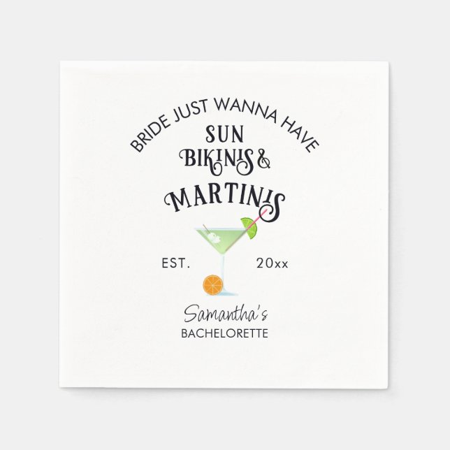 Bikinis & Martinis Tropical Pool Hen Bachelorette Pappersservett (Framsidan)