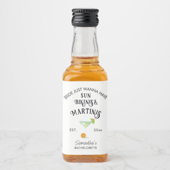 Bikinis & Martinis Tropisk Pool Hen Avskedsfest Spritflaskor Etikett (Framsida)