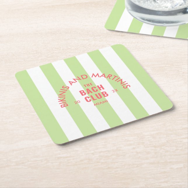 Bikinis och Martinis, Bach-Klubben Grönt Rand Underlägg Papper Kvadrat (Vinklad)