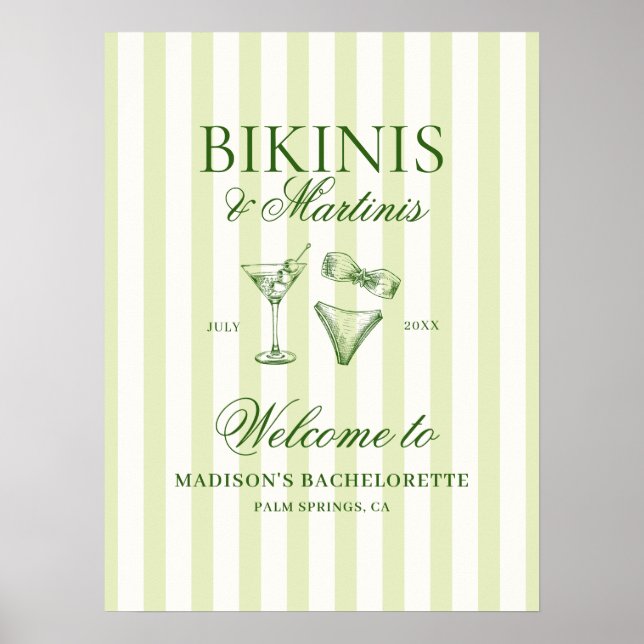 Bikinis och Martinis Bachelorette Welcome Poster (Framsidan)