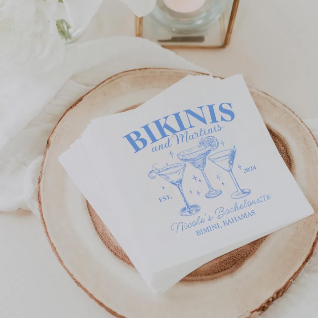 Bikinis och Martinis Blue Bachelorette Party Pappersservett (Skapare uppladdad)