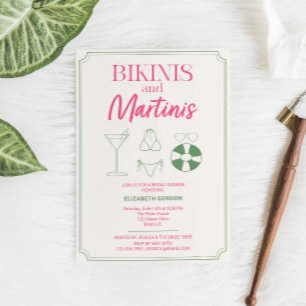 Bikinis och Martinis Bröllopsfest Rosa Grön Inbjudningar