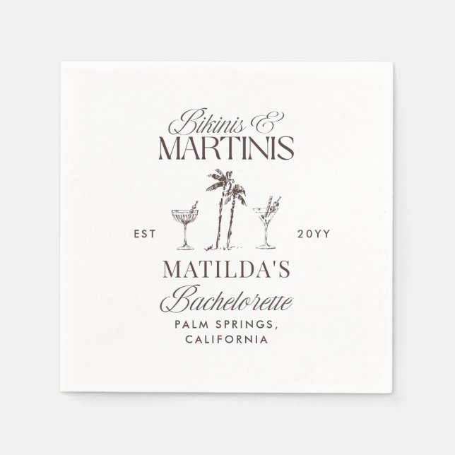Bikinis och martinis Elegant vintage bachelorette Pappersservett (Framsidan)