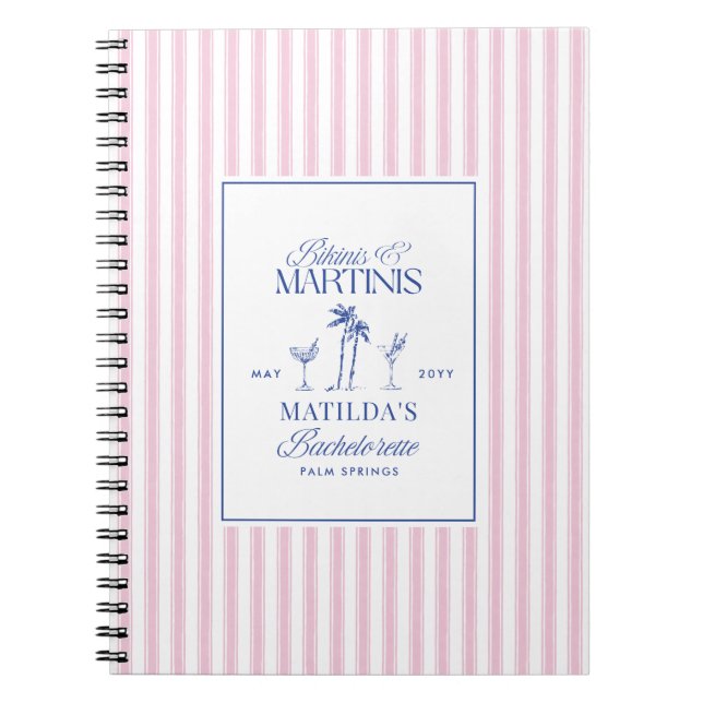 Bikinis och martinis Elegant vintage möhippa Anteckningsbok (Framsidan)