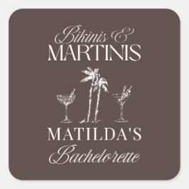 Bikinis och martinis Elegant vintage möhippa Fyrkantigt Klistermärke