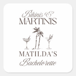 Bikinis och martinis Elegant vintage möhippa Fyrkantigt Klistermärke