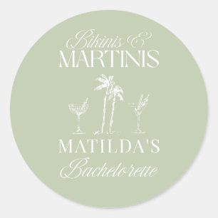 Bikinis och martinis Elegant vintage möhippa Runt Klistermärke