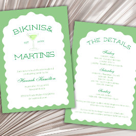 Bikinis och Martinis Grönt Bachelorette Helg Inbjudningar