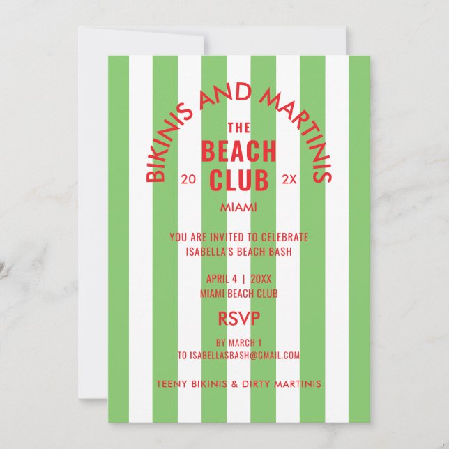 Bikinis och Martinis Klubben Cabana Party Inbjudningar (Framsida)