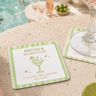 Bikinis och Martinis Möhipparty Strandfest Underlägg Papper Kvadrat