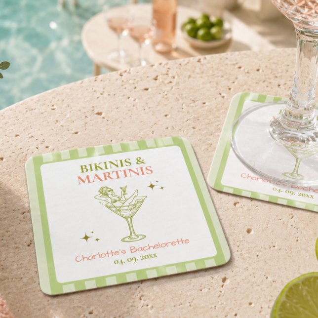 Bikinis och Martinis Möhipparty Strandfest Underlägg Papper Kvadrat (Skapare uppladdad)