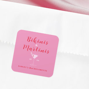 Bikinis Och Martinis Rosa & Röd Möhippa Fyrkantigt Klistermärke