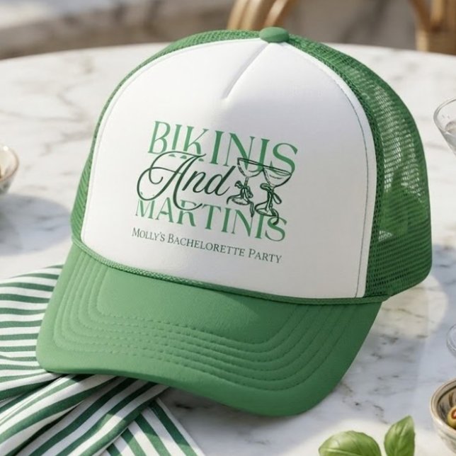 Bikinis och Martinis Strand Möhippa Keps (Bikinis and Martinis Bachelorette Party Trucker Hat)