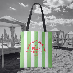 Bikinis Och Martinis The Beach Club Green Stripe Tygkasse