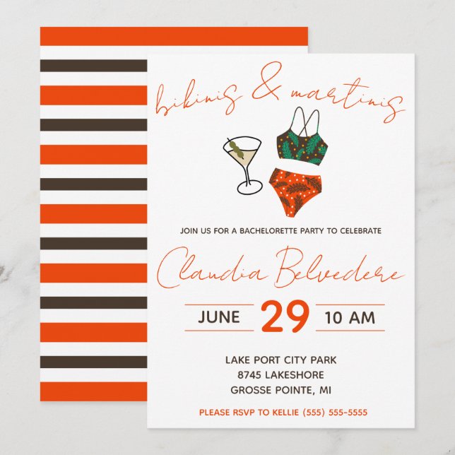Bikinis och Martinis Thmet Bachelorette Party Inbjudningar (Fram/baksida)