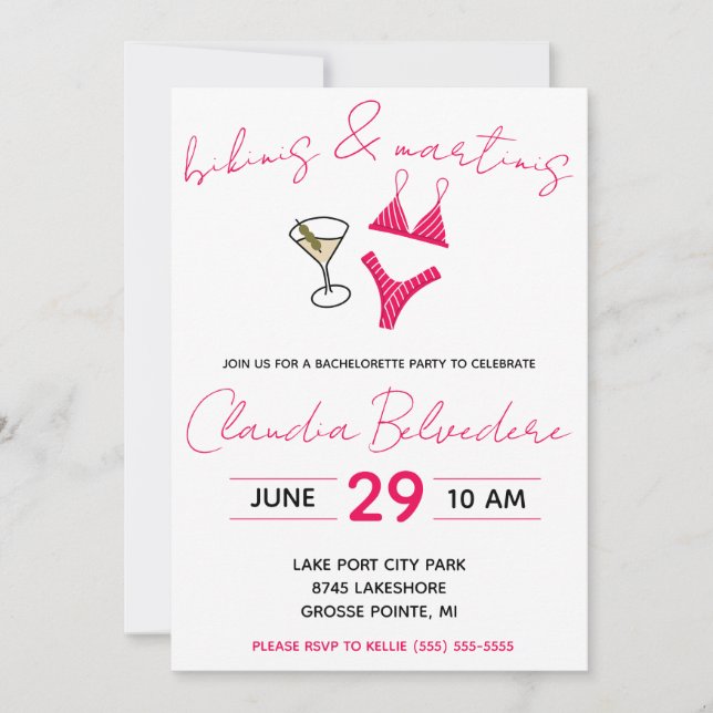 Bikinis och Martinis Thmet Bachelorette Party Inbjudningar (Framsida)