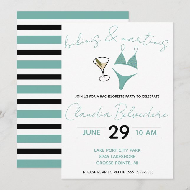 Bikinis och Martinis Thmet Bachelorette Party Inbjudningar (Fram/baksida)
