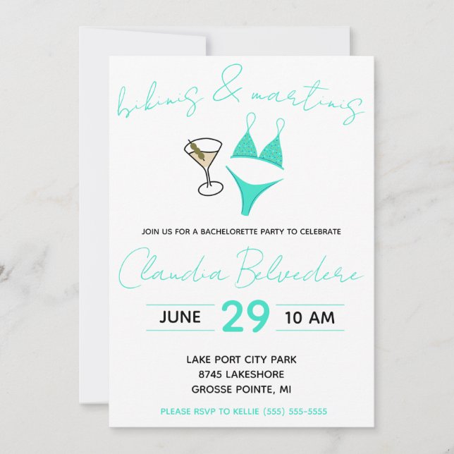 Bikinis och Martinis Thmet Bachelorette Party Inbjudningar (Framsida)