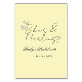 Bikins & Martinis bachelorette party yellow retro Bordsnummer