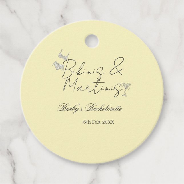 Bikins & Martinis bachelorette party yellow retro Gåvor Etiketter (Framsida)