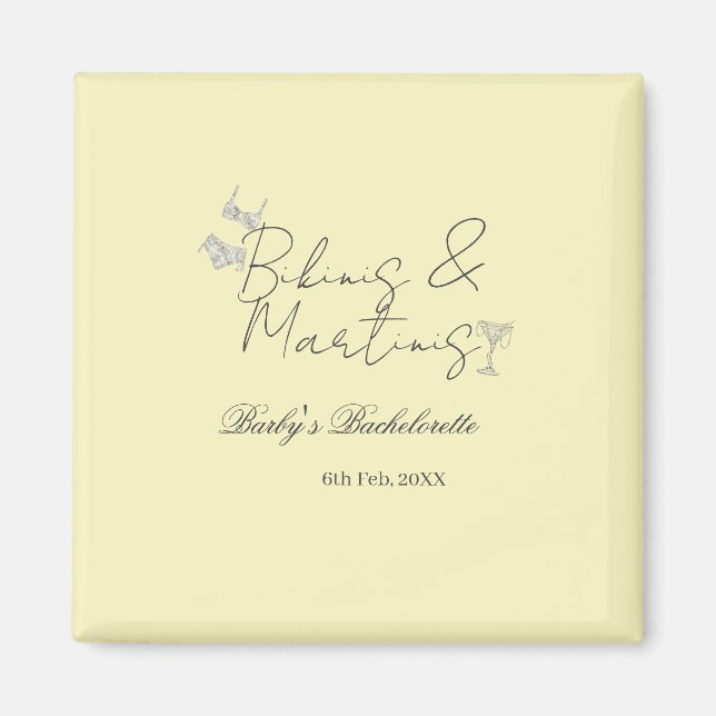 Bikins & Martinis bachelorette party yellow retro Magnet (Framsidan)