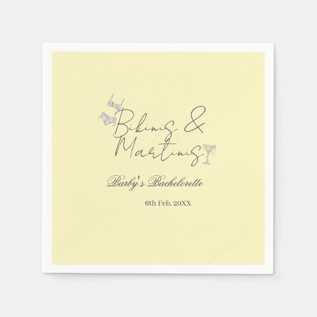 Bikins & Martinis bachelorette party yellow retro Pappersservett (Framsidan)