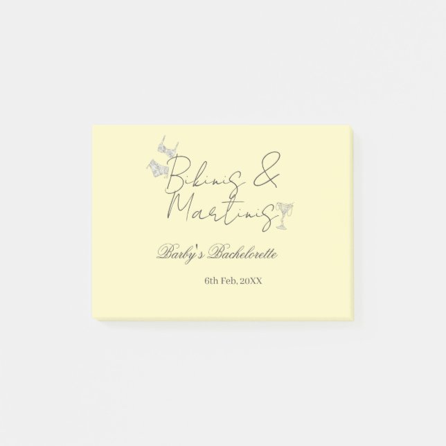 Bikins & Martinis bachelorette party yellow retro Post-it Block (Framsida)