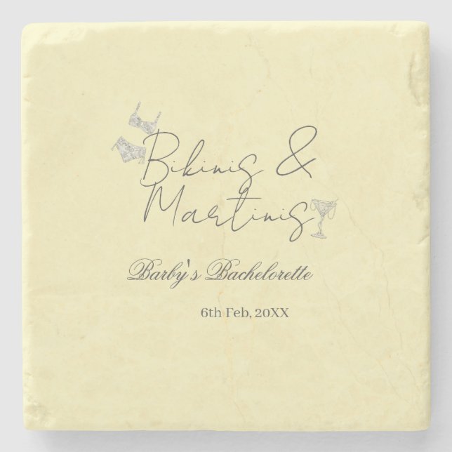 Bikins & Martinis möhipparty gult retro Stenunderlägg (Framsidan)