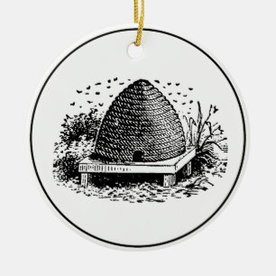 Bikupa och bin #1 Heraldisk vintage Julgransprydnad Keramik