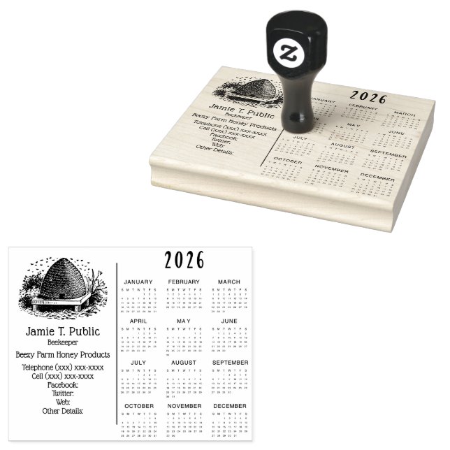 Bikupa och bin & 2026 års kalender stämpel (Stämplad)