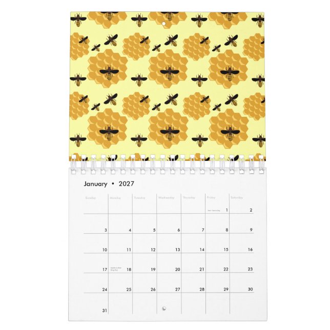Bikupor Bin Honungsbin Insekt Älskare Gul Bihandle Kalender (Jan 2027)
