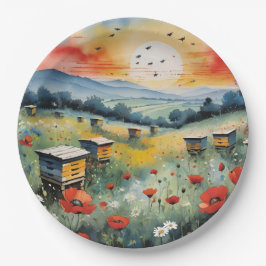 Bikupor och röda vallmo vid soluppgången