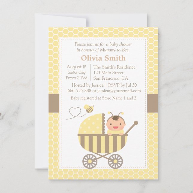 Bikupor Söta Humlebin Baby Shower Inbjudningar (Framsida)