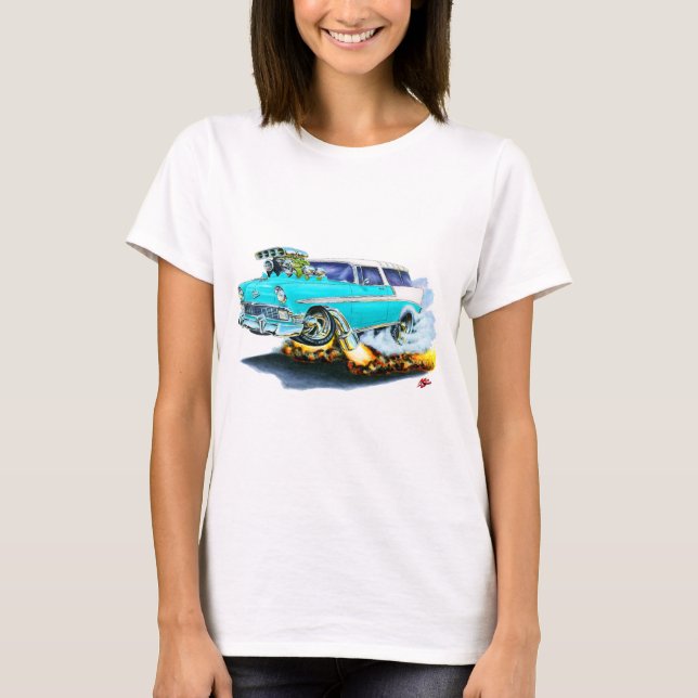 Bil 1956 för Chevy Nomadturkos Tee Shirt (Framsida)