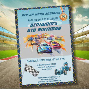 *Bil Autobil Racing Tema 6-års födelsedagsfest Inbjudningar