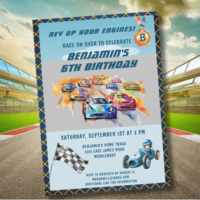 *Bil Autobil Racing Tema 6-års födelsedagsfest Inbjudningar (Skapare uppladdad)