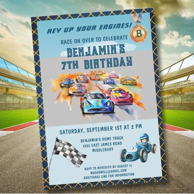 *Bil Autobil Racing Tema 7-års födelsedagsfest Inbjudningar (Skapare uppladdad)